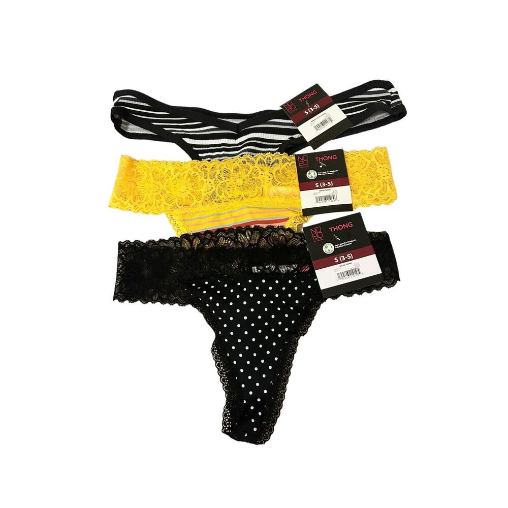 NWT NOBO‎ Womens Lace and Cotton Thong Panty Panties Size S (3-5) - 3 prs